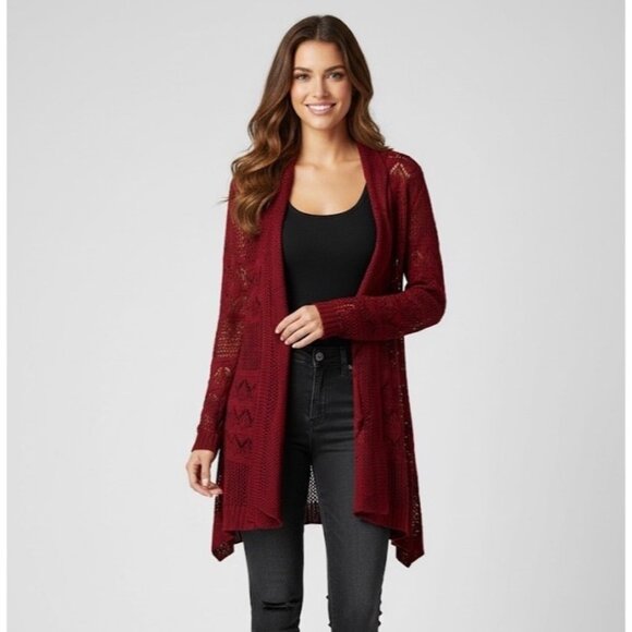 Open Front Crochet Knit Mid-Length Cardigan Jumper • Casual Boho Coastal Grandma - Picture 1 of 16